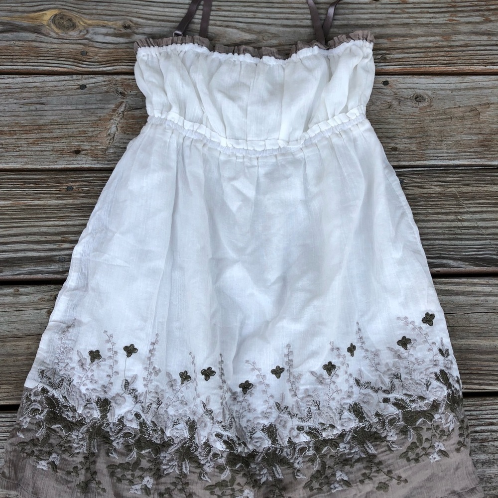 White and Brown Floral Designed Dress